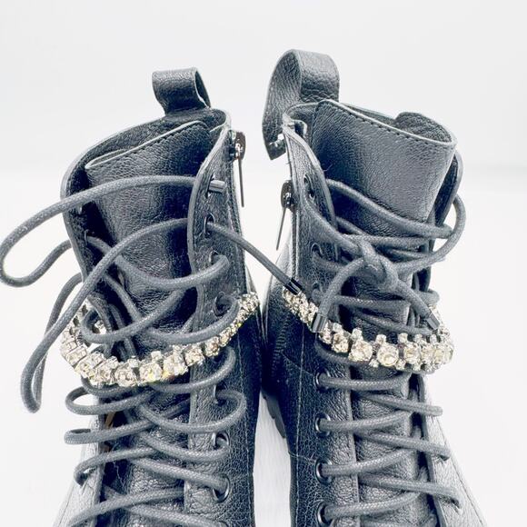 JIMMY CHOO Cruz Flat Black Grainy Leather Combat Boots with Crystal Detail - Picture 7 of 16